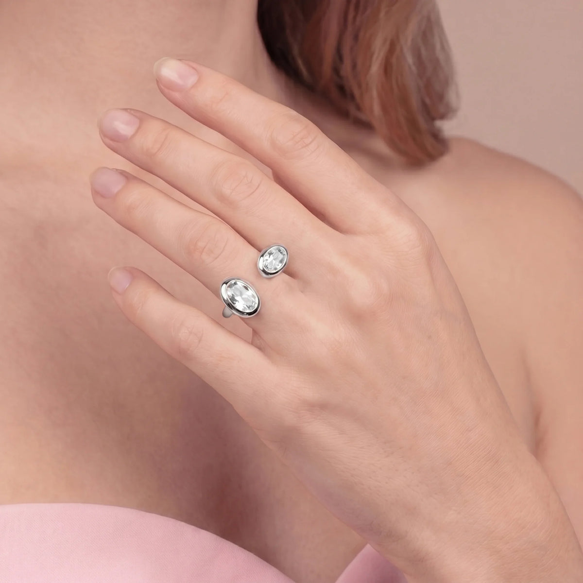 Anello Contrarié 'Toi Et Moi' con Doppia Cubic Zirconia Placcato Oro 18Kt