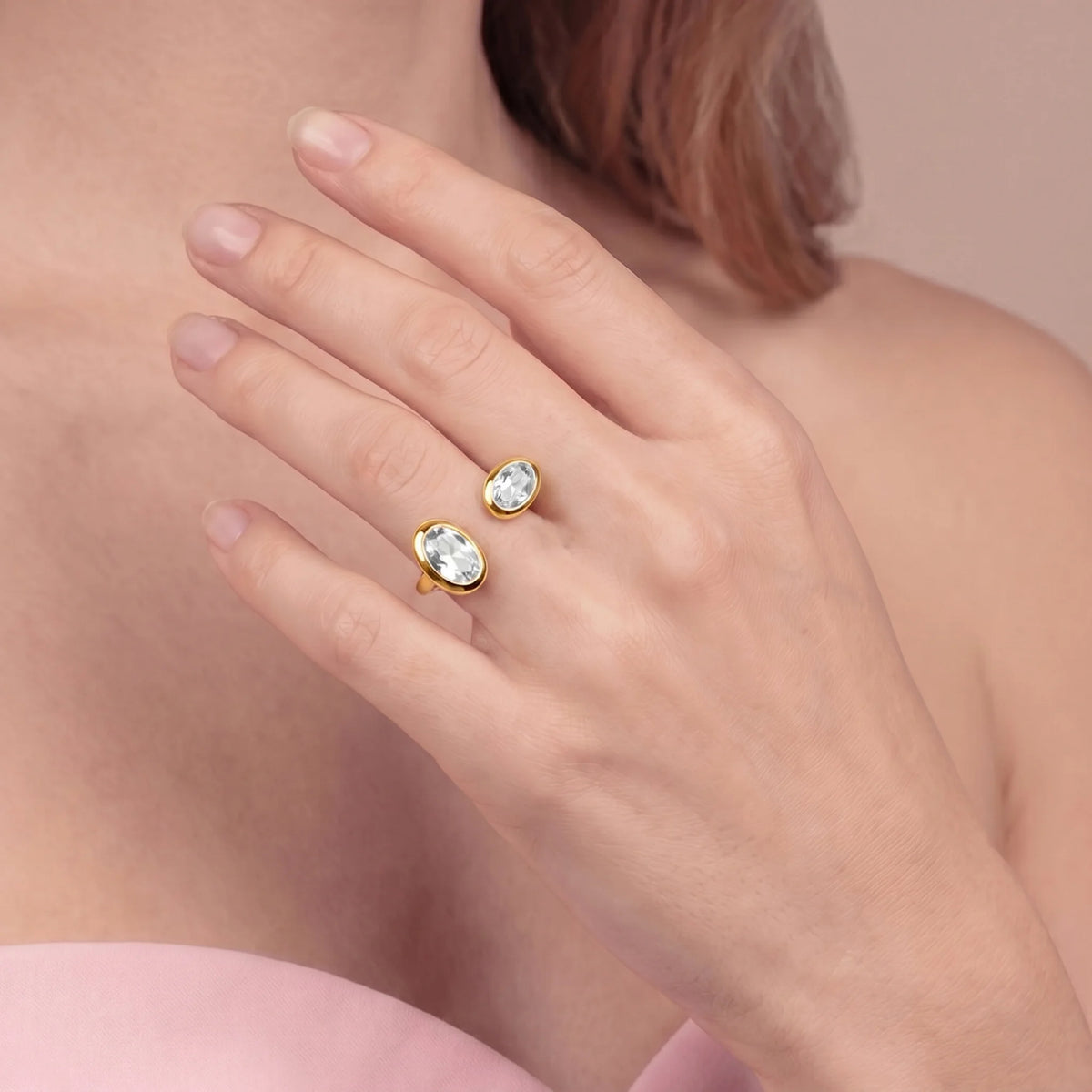 Anello Contrarié 'Toi Et Moi' con Doppia Cubic Zirconia Placcato Oro 18Kt