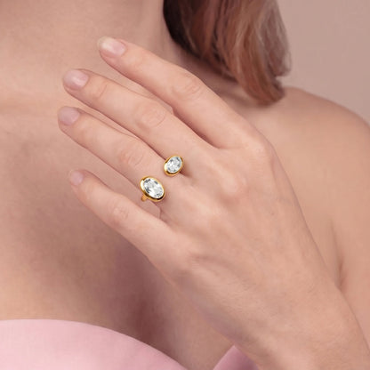 Anello Contrarié 'Toi Et Moi' con Doppia Cubic Zirconia Placcato Oro 18Kt