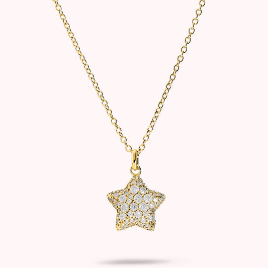 Collana con Pendente Stella in Pavè di Cubic Zirconia Placcata Oro 18Kt