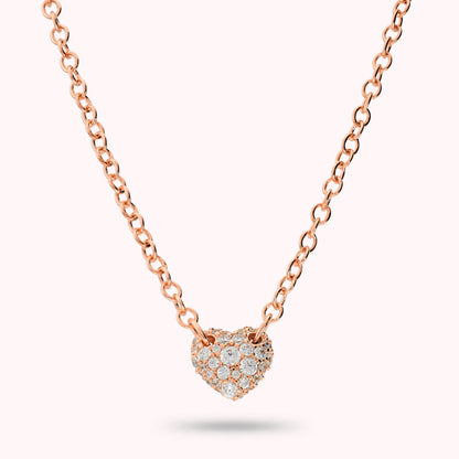 Collana Rolò con Cuore in Pavè di Cubic Zirconia Placcata Oro 18Kt