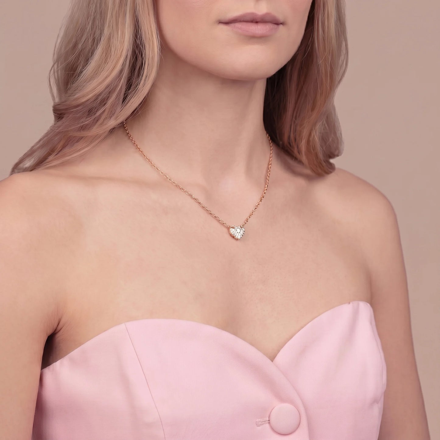 Collana Rolò con Cuore in Pavè di Cubic Zirconia