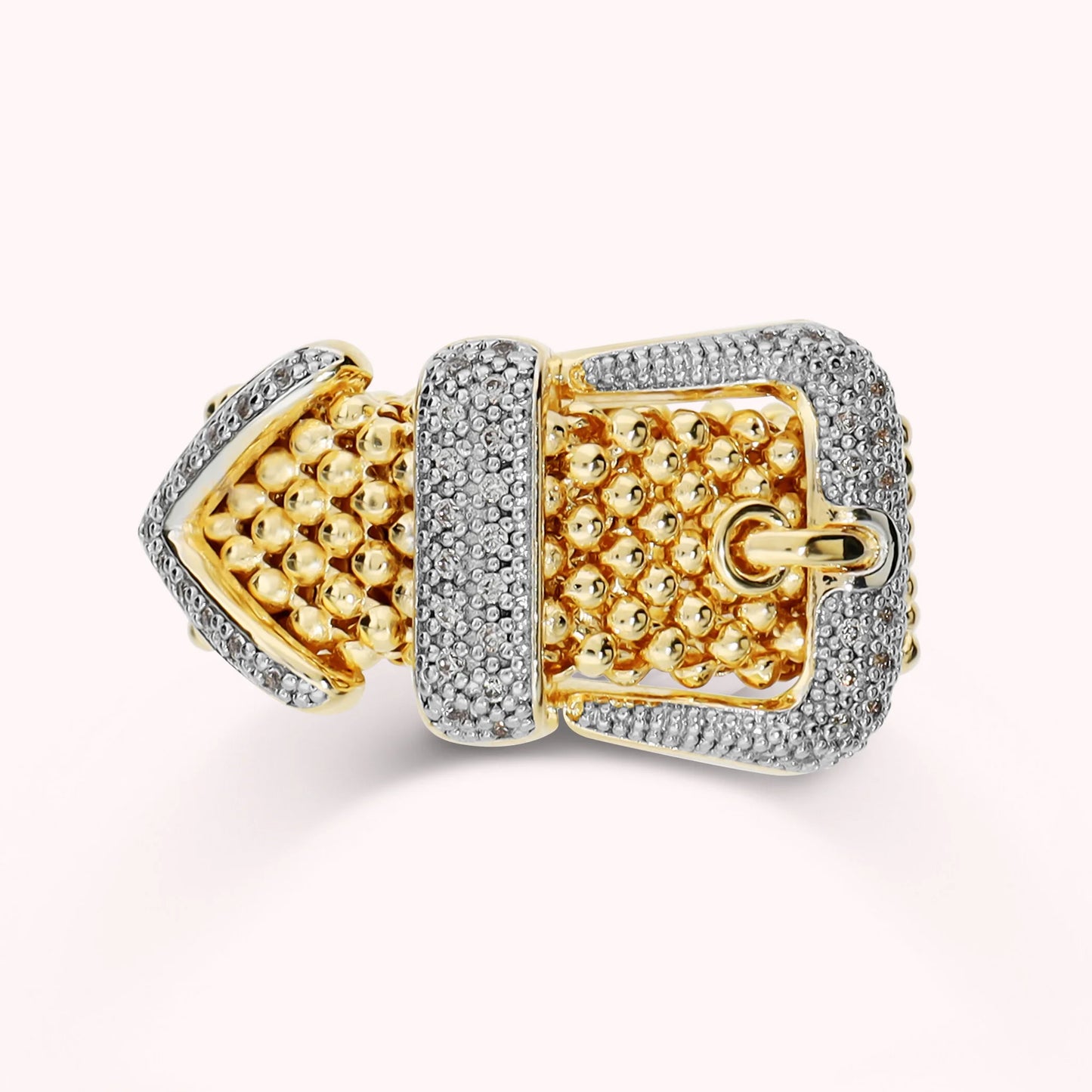 Anello Maglia Popcorn con Fibbia in Cubic Zirconia