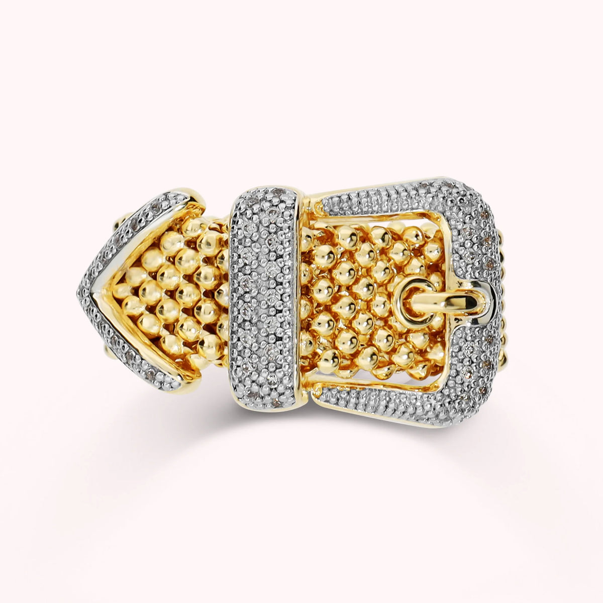 Anello Maglia Popcorn con Fibbia in Cubic Zirconia Placcato Oro 18Kt