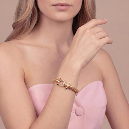 Bracciale Maglia Popcorn Semi Rigido con Spinelli Neri Cabochon