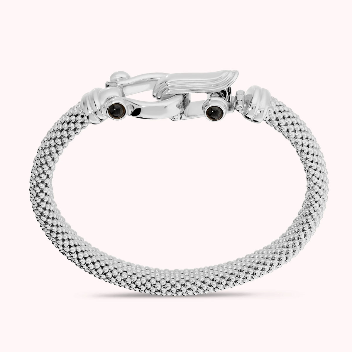 Bracciale Maglia Popcorn Semi Rigido con Spinelli Neri Cabochon