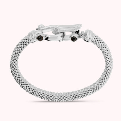 Bracciale Maglia Popcorn Semi Rigido con Spinelli Neri Cabochon