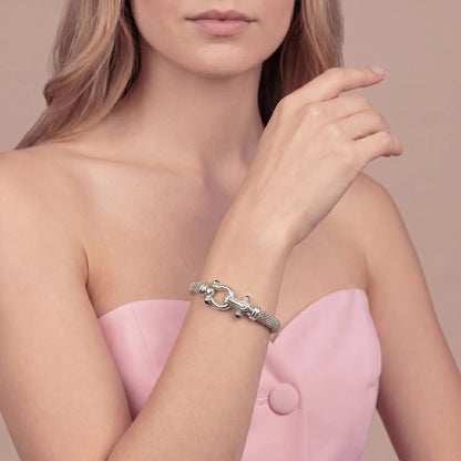 Bracciale Maglia Popcorn Semi Rigido con Spinelli Neri Cabochon