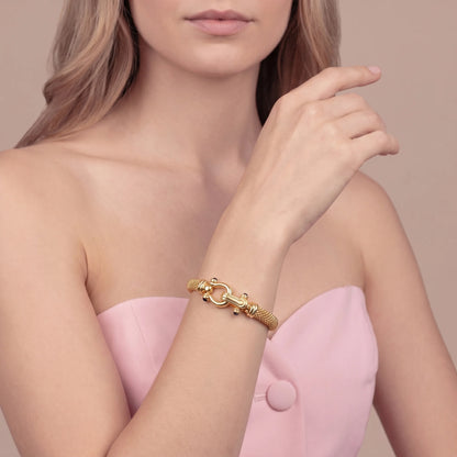 Bracciale Maglia Popcorn Semi Rigido con Spinelli Neri Cabochon