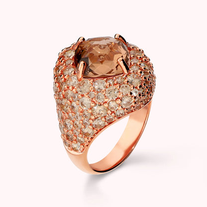 Anello con Prisma Gem Quadrata e Pavè di Cubic Zirconia Placcato Oro 18Kt