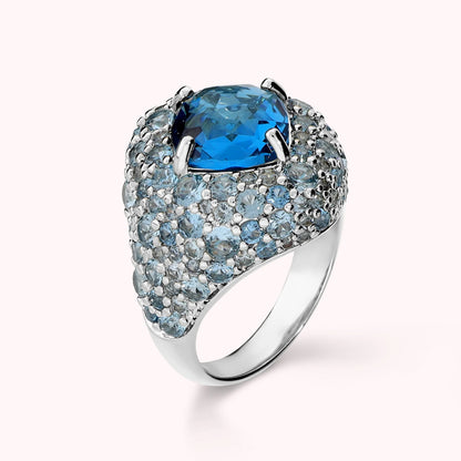 Anello con Prisma Gem Quadrata e Pavè di Cubic Zirconia Placcato Oro 18Kt