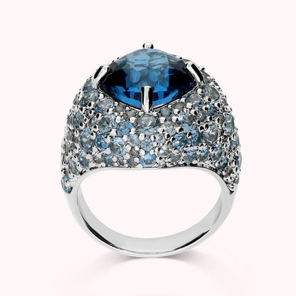 Anello con Prisma Gem Quadrata e Pavè di Cubic Zirconia Placcato Oro 18Kt