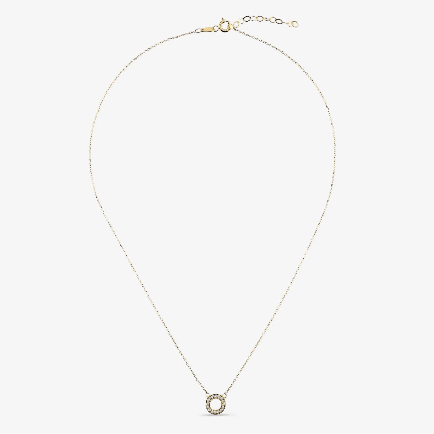 Collana Catena Rolo e Pendente a Cerchio in Cubic Zirconia Oro 375