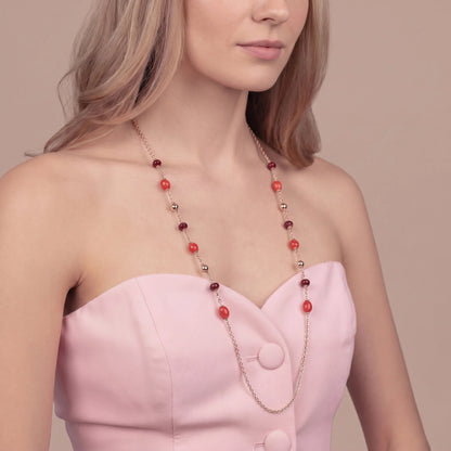Collana Lunga con Bead Lucide e Quarzite Placcata Oro 18Kt