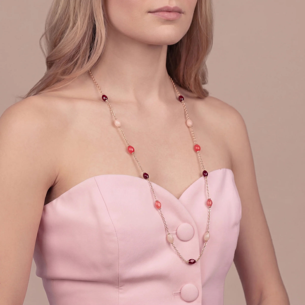 Collana Lunga con Quarzite Multicolore Placcata Oro 18Kt