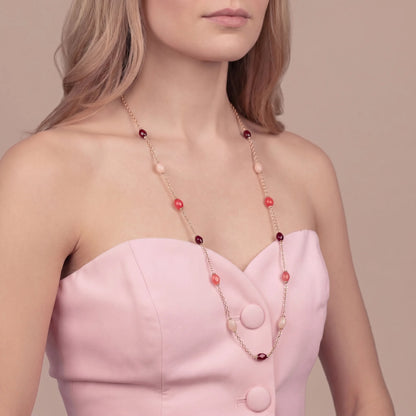 Collana Lunga con Quarzite Multicolore Placcata Oro 18Kt