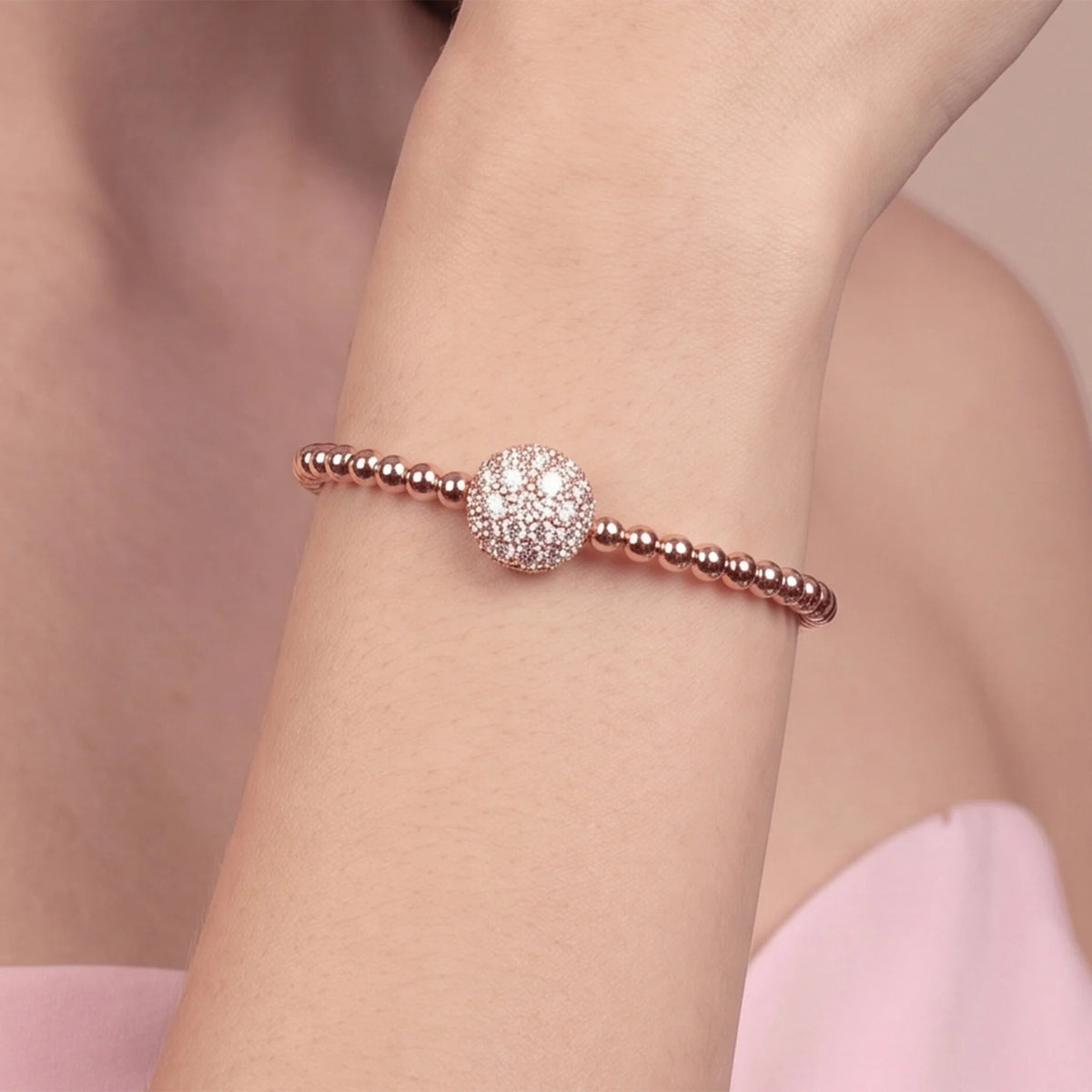Bracciale Semirigido Contrarié a Palline con Pavè di Cubic Zirconia