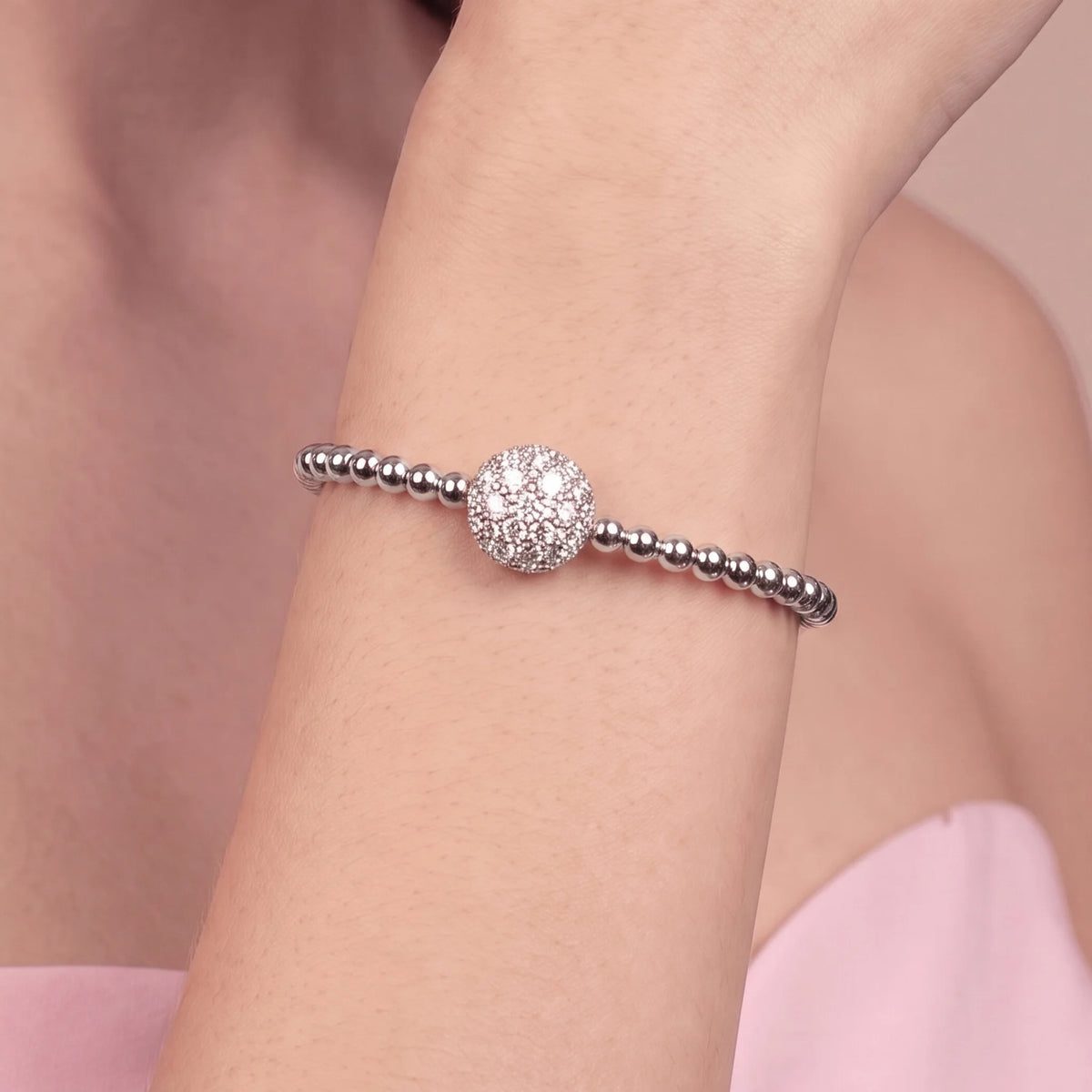 Bracciale Semirigido Contrarié a Palline con Pavè di Cubic Zirconia