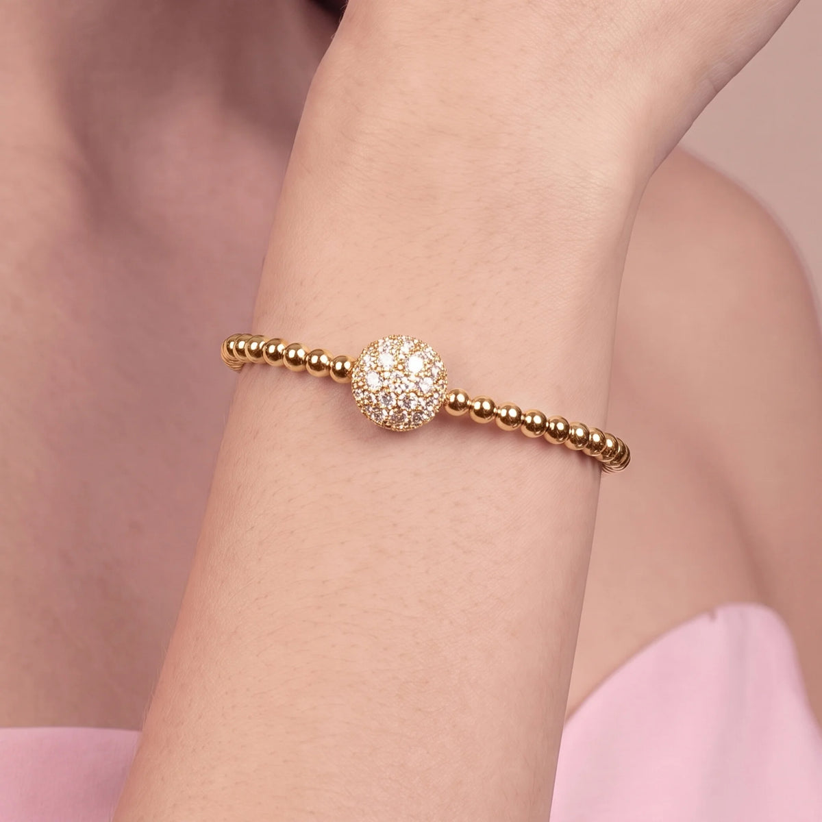 Bracciale Semirigido Contrarié a Palline con Pavè di Cubic Zirconia