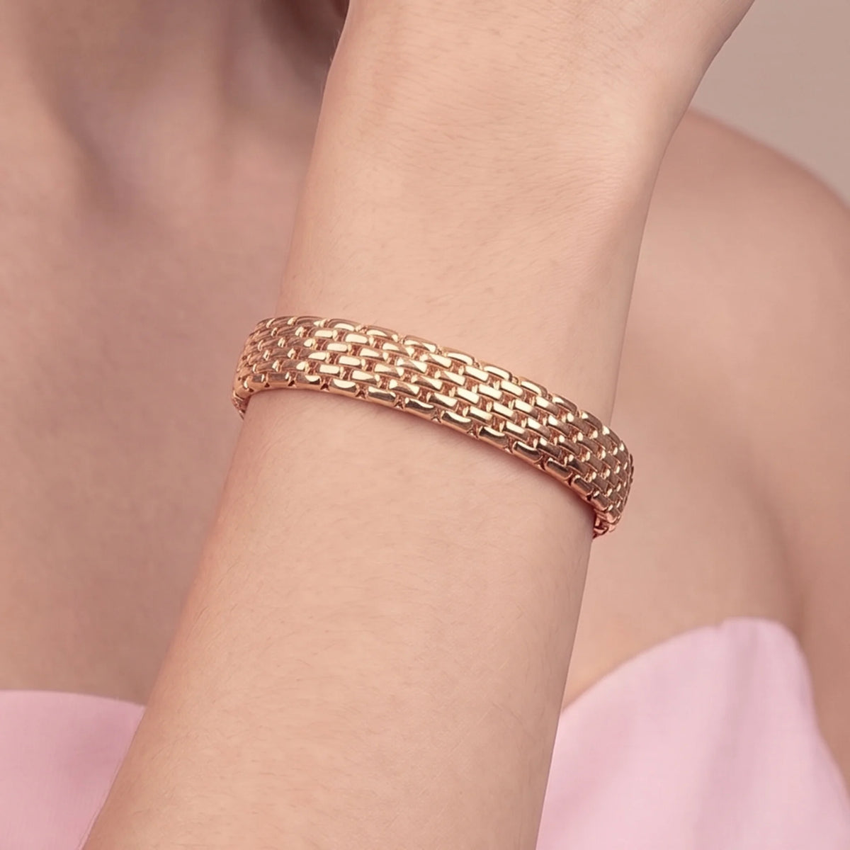Bracciale Tubolare Mesh Elastico Placcato Oro 18Kt