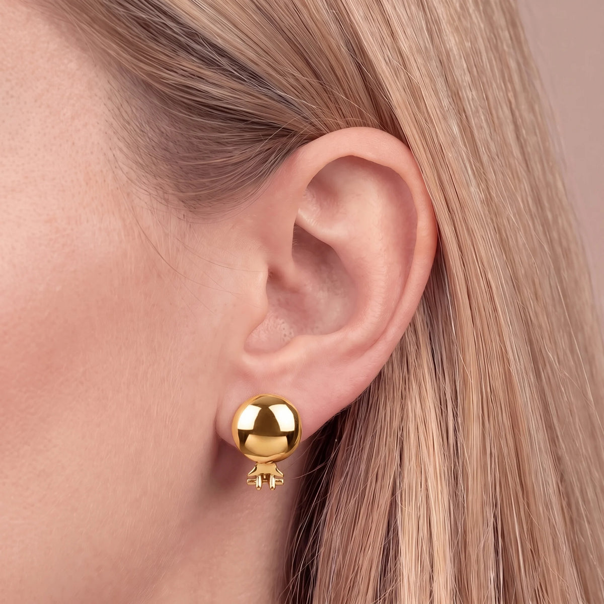 Orecchini a Bottone Lucidi Placcati Oro 18Kt