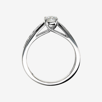 Anello Solitario Oro Bianco 375 con Diamanti Graduati Lab Grown 0.75Ct