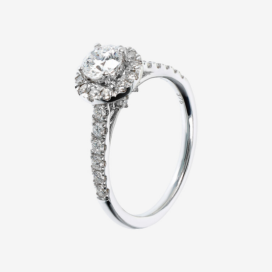 Anello Solitario Oro Bianco 375 con Pavé e Diamante Lab Grown 0.97Ct