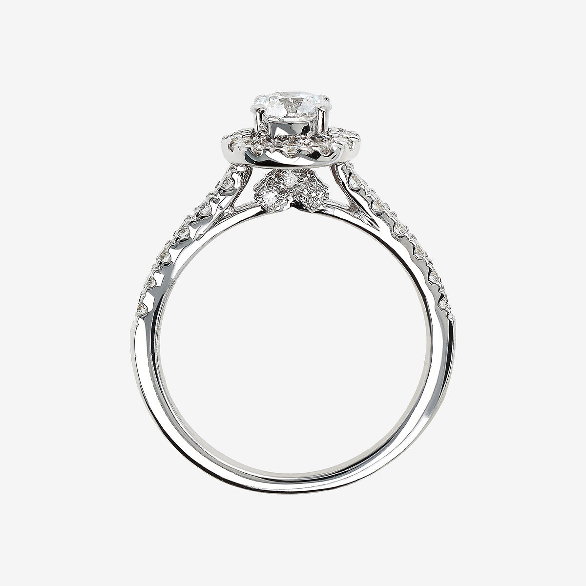 Anello Solitario Oro Bianco 375 con Pavé e Diamante Lab Grown 0.97Ct
