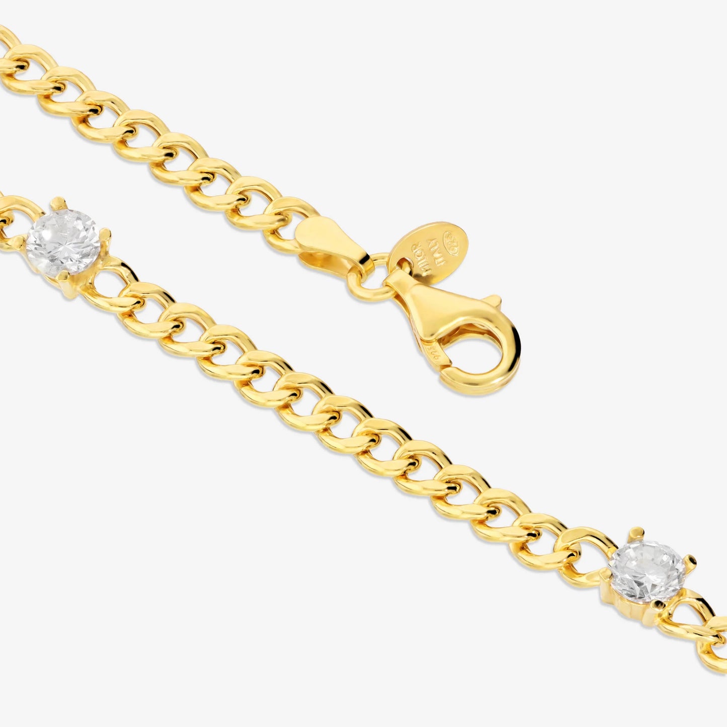 Collana Maglia Grumetta in Argento 925 placcato Oro Giallo 18Kt con Cubic Zirconia