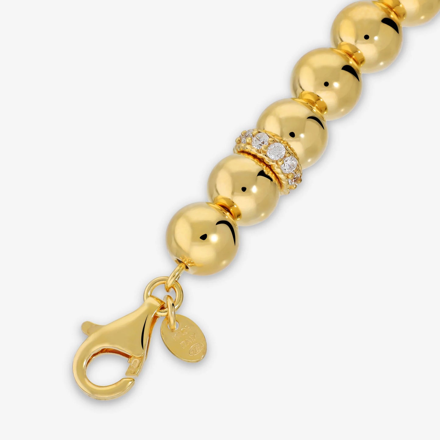 Bracciale in Argento 925 placcato Oro Giallo 18Kt con Bead e Cubic Zirconia