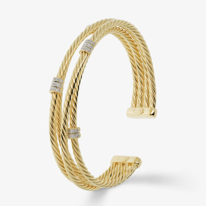 Bracciale Rigido Multifilo in Argento 925 placcato Oro Giallo 18kt con Cubic Zirconia