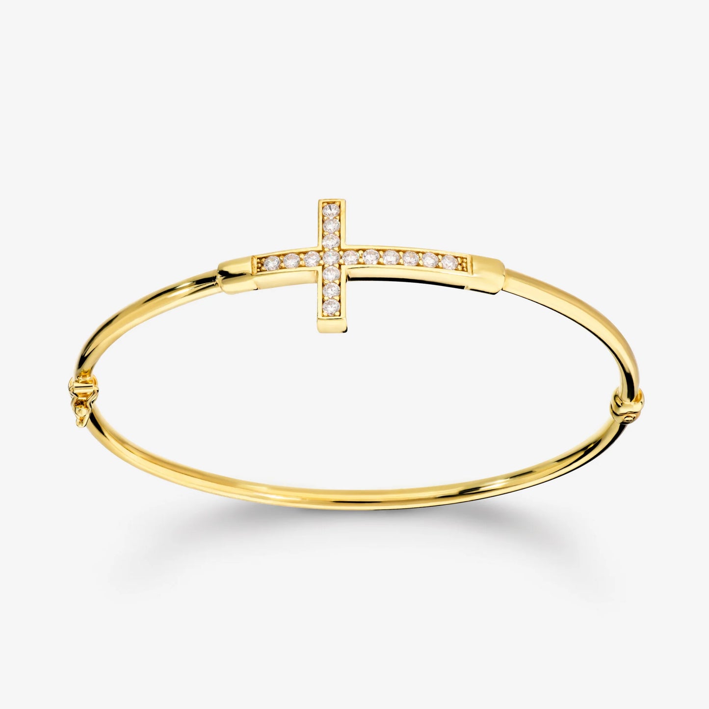 Bracciale Rigido in Argento 925 placcato Oro Giallo 18Kt con Croce in Cubic Zirconia