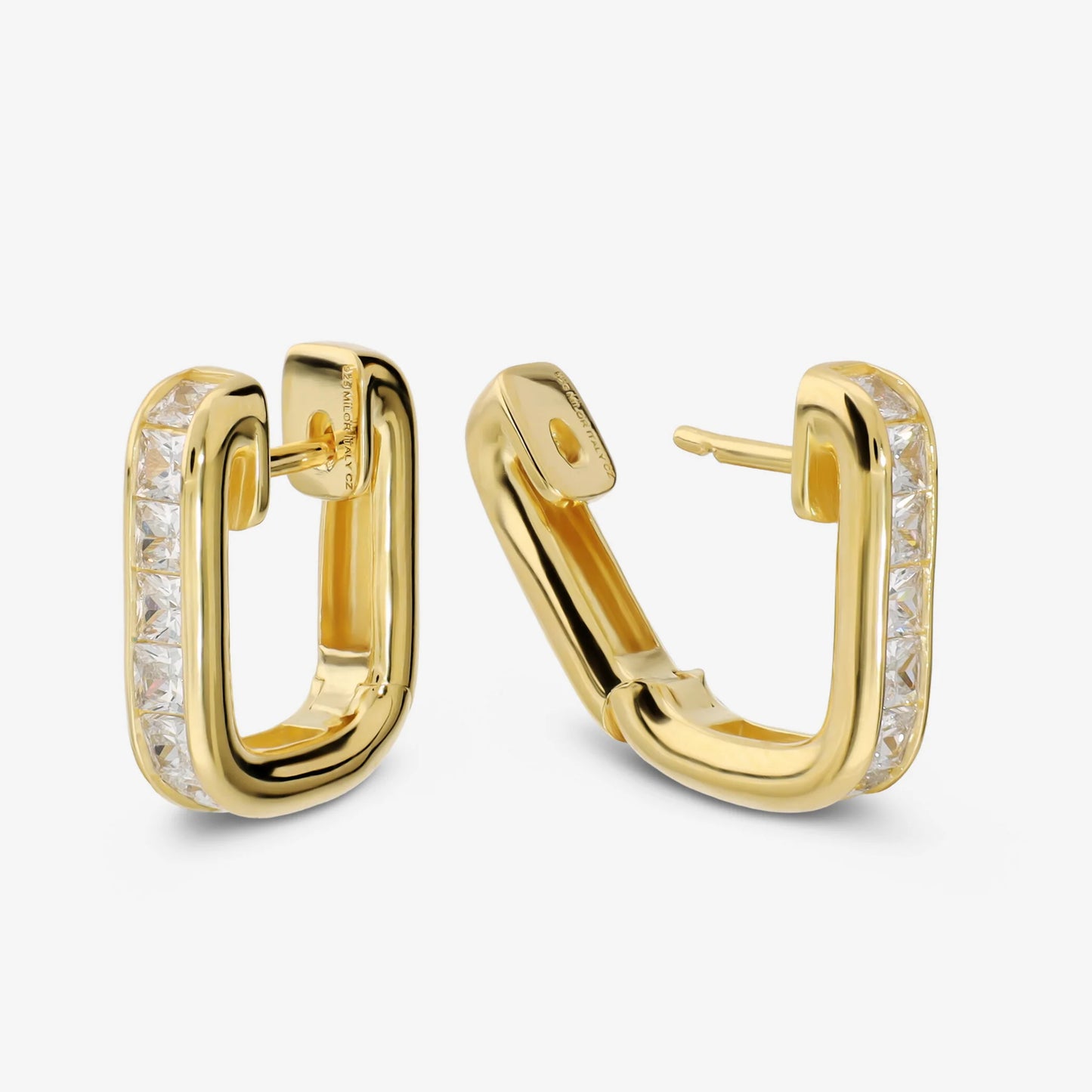 Orecchini Quadrati in Argento 925 placcato Oro Giallo 18Kt con Cubic Zirconia