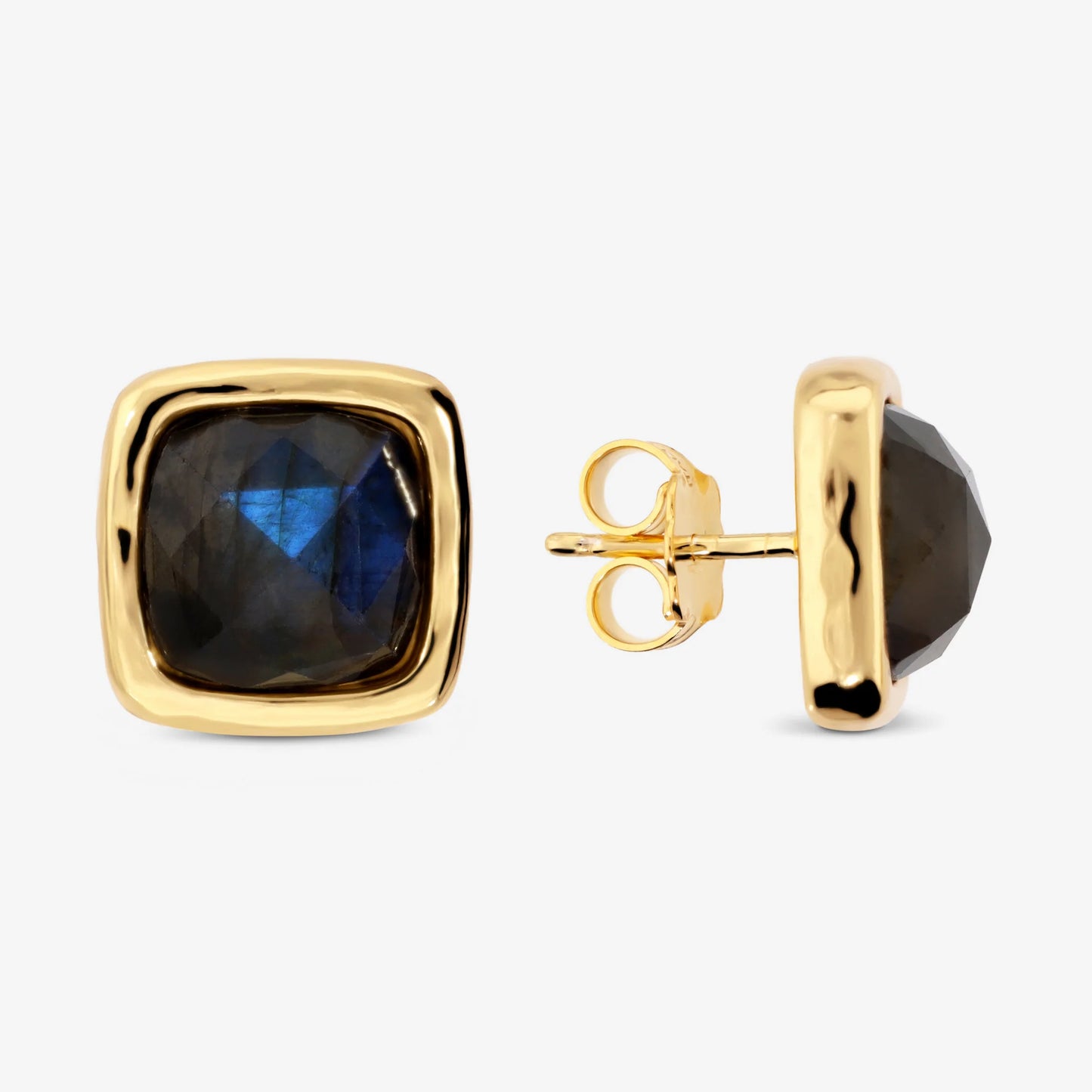 Orecchini Martellati in Argento 925 placcato Oro Giallo 18Kt con Labradorite