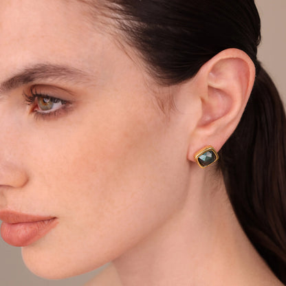 Orecchini Martellati in Argento 925 placcato Oro Giallo 18Kt con Labradorite