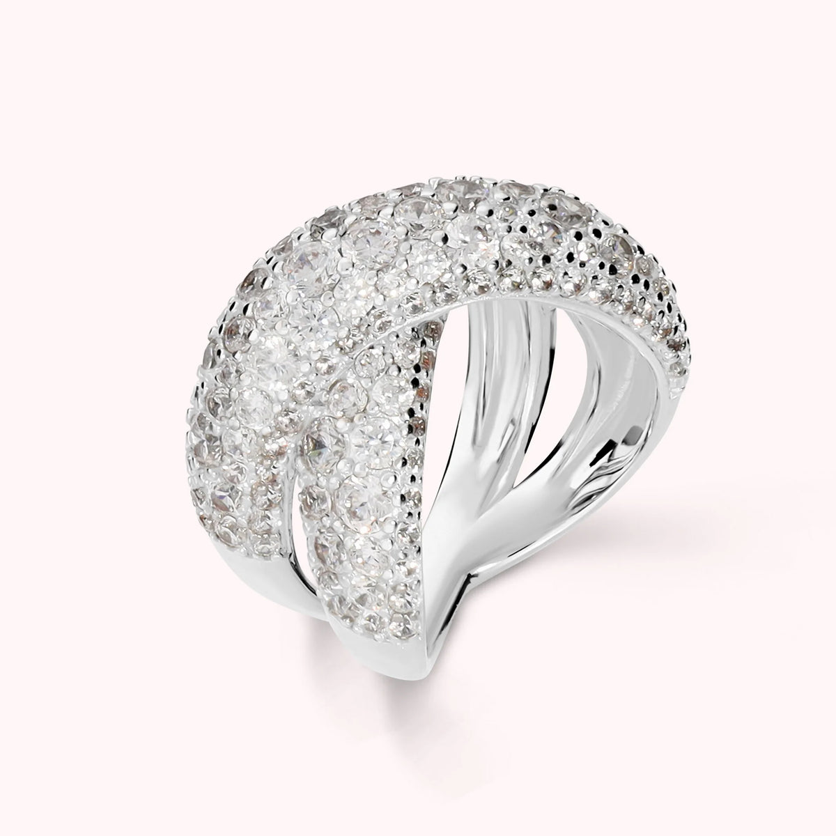 Anello a Intreccio in Pavè di Cubic Zirconia Placcato Oro 18Kt