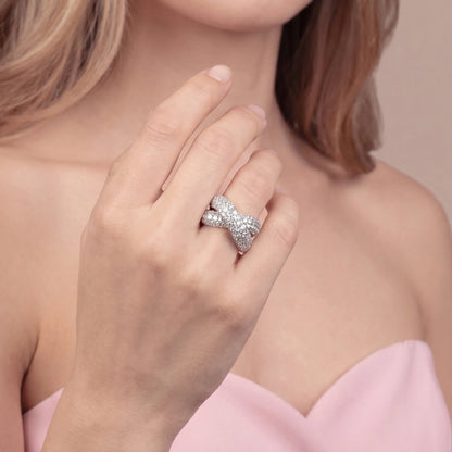 Anello a Intreccio in Pavè di Cubic Zirconia Placcato Oro 18Kt