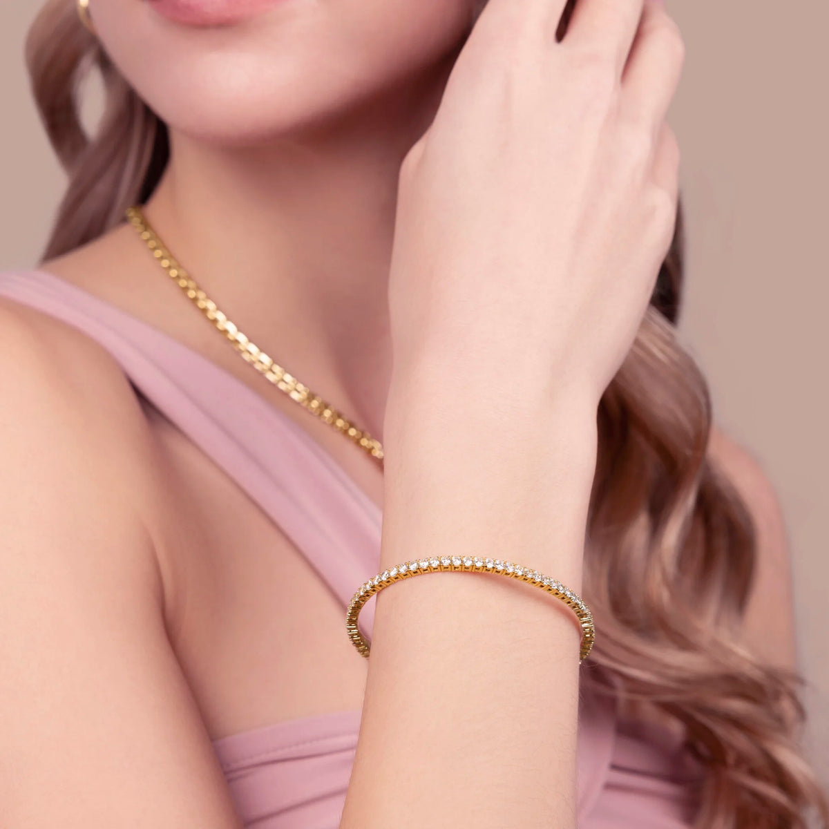 Bracciale Tennis Memory con Cubic Zirconia Placcato Oro 18Kt