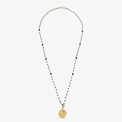 Collana Rosario in Argento 925 placcato Oro Giallo 18Kt con Spinelli Neri e Moneta 200 Lire