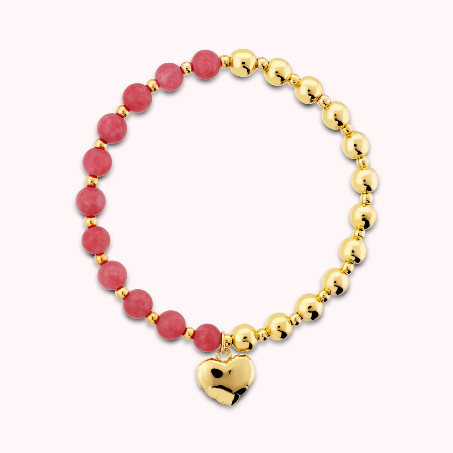 Bracciale Elastico con Bead Lucide Pietre Naturali e Ciondolo Cuore