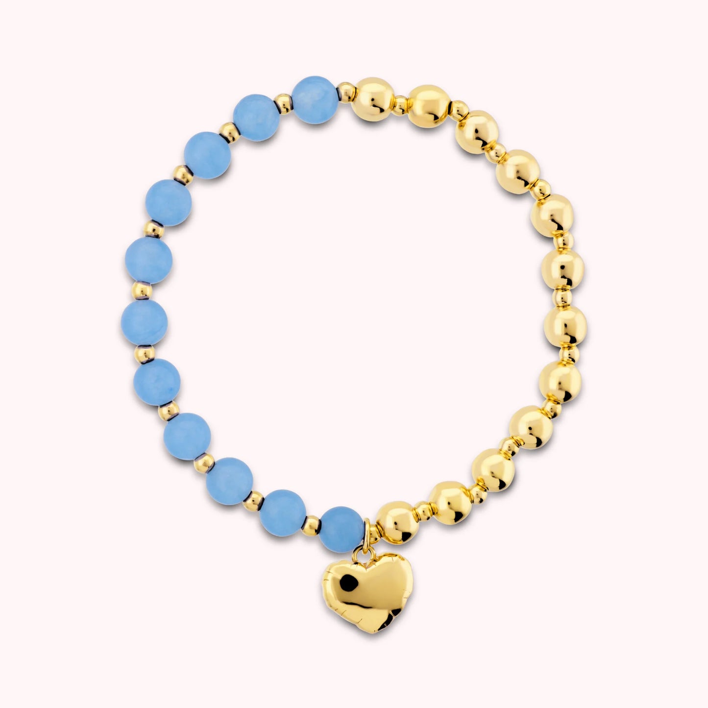 Bracciale Elastico con Bead Lucide Pietre Naturali e Ciondolo Cuore