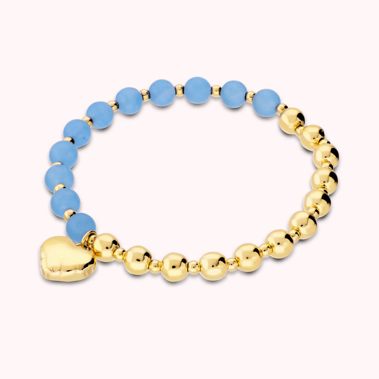 Bracciale Elastico con Bead Lucide Pietre Naturali e Ciondolo Cuore