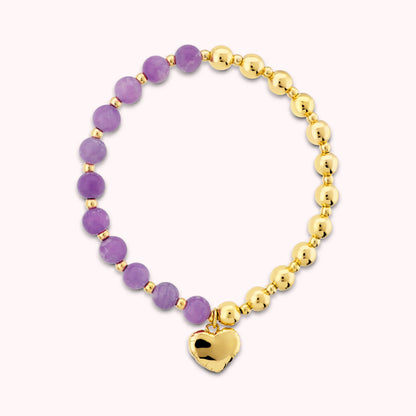 Bracciale Elastico con Bead Lucide Pietre Naturali e Ciondolo Cuore