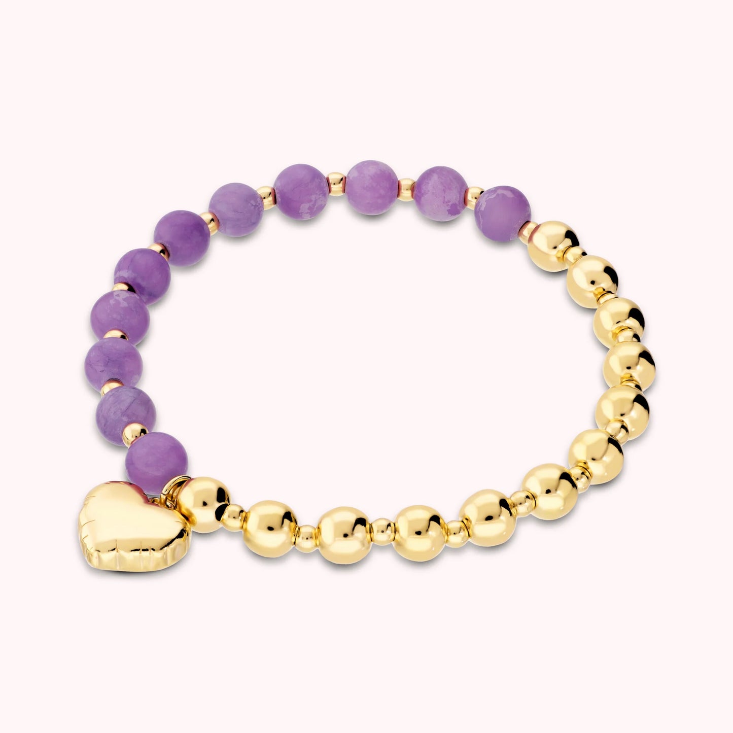 Bracciale Elastico con Bead Lucide Pietre Naturali e Ciondolo Cuore