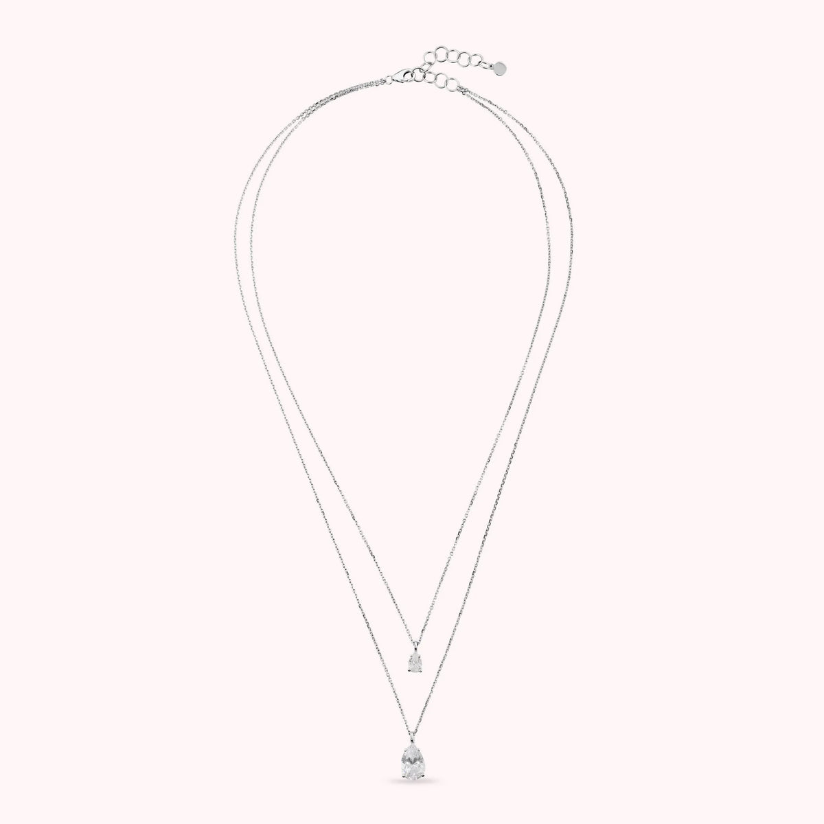 Collana Doppia Attimi di Luce con Cubic Zirconia Bianche a Goccia