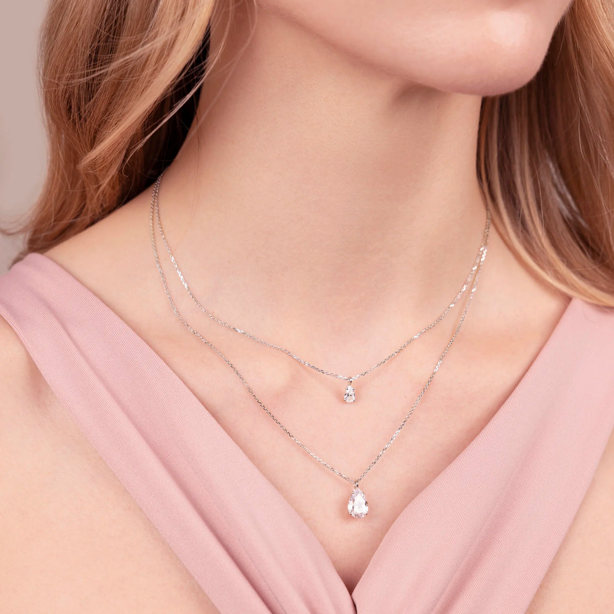 Collana Doppia Attimi di Luce con Cubic Zirconia Bianche a Goccia