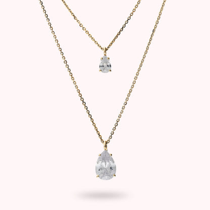 Collana Doppia Attimi di Luce con Cubic Zirconia Bianche a Goccia