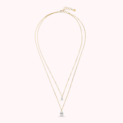 Collana Doppia Attimi di Luce con Cubic Zirconia Bianche a Goccia