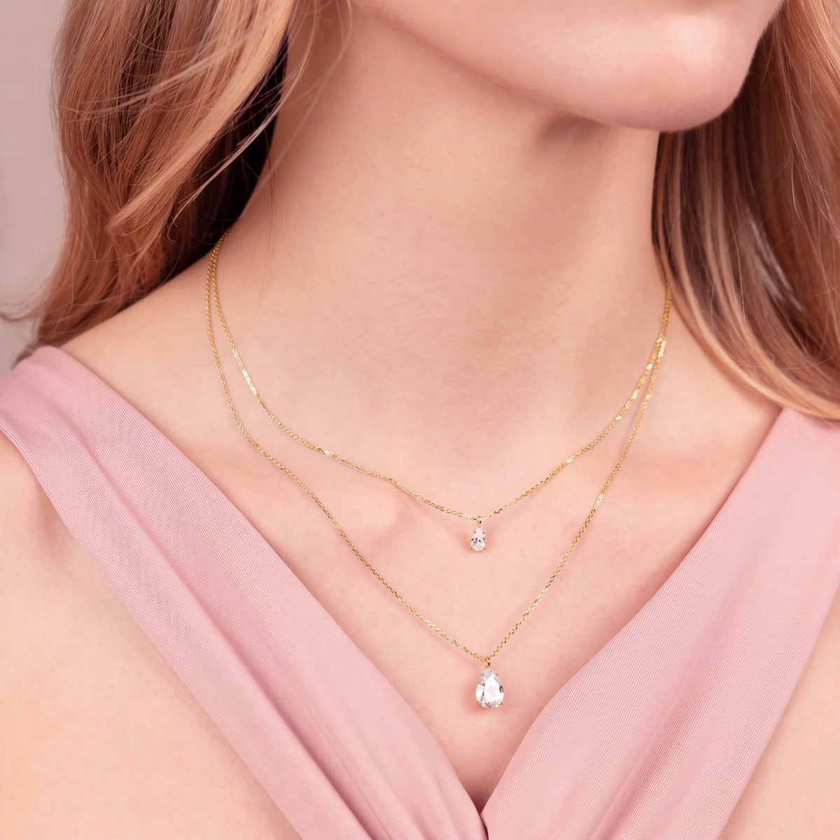Collana Doppia Attimi di Luce con Cubic Zirconia Bianche a Goccia