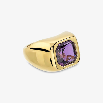 Anello Chevalier in Argento 925 placcato Oro Giallo 18Kt con Prisma Gem Viola